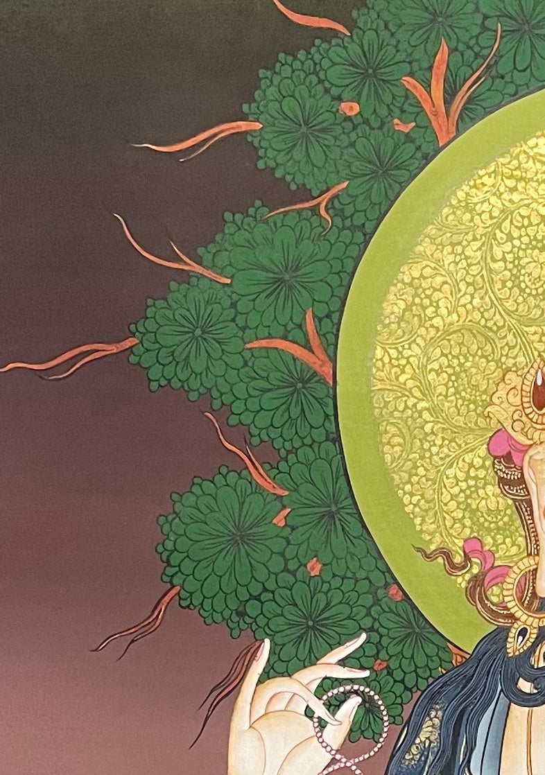 Chenrezig thangka, detail: top-left corner