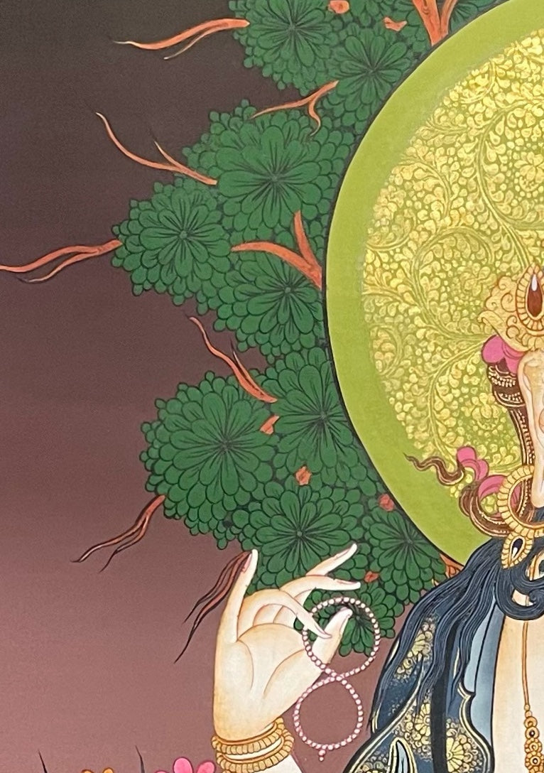 Chenrezig thangka, detail: top-left corner