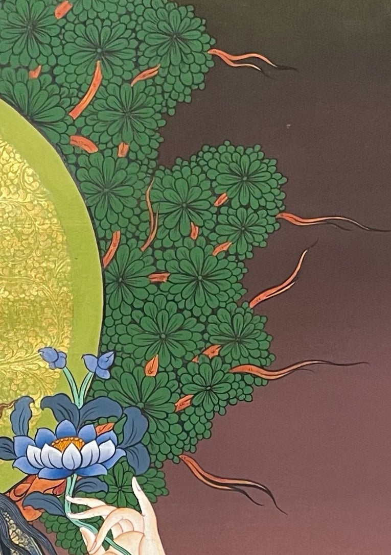 Chenrezig thangka, detail: top-right corner