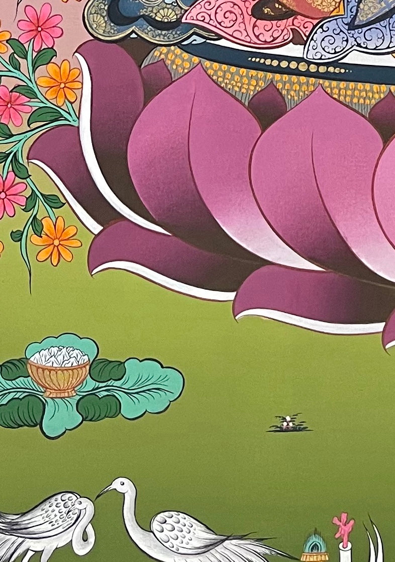 Chenrezig thangka, detail: bottom-left corner
