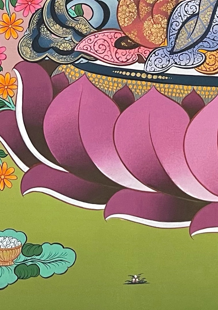 Chenrezig thangka, detail: bottom-left corner