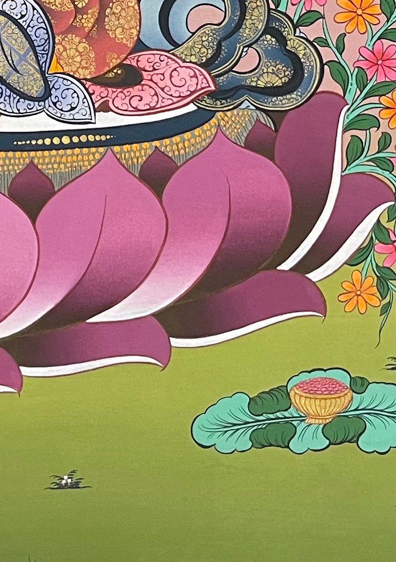 Chenrezig thangka, detail: bottom-right corner
