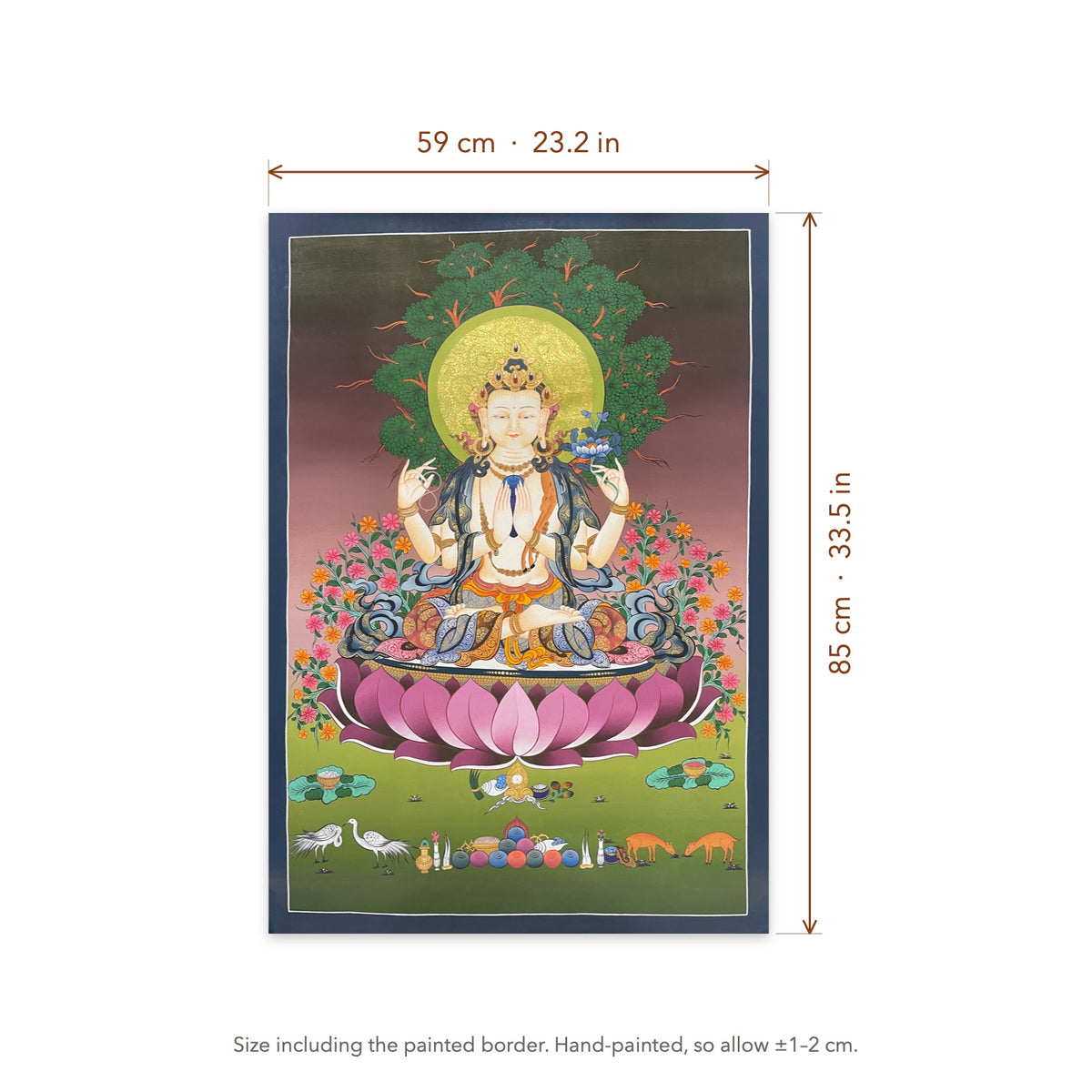 Size diagram: 59 × 85 cm (23.2 × 33.5 in), including the painted border