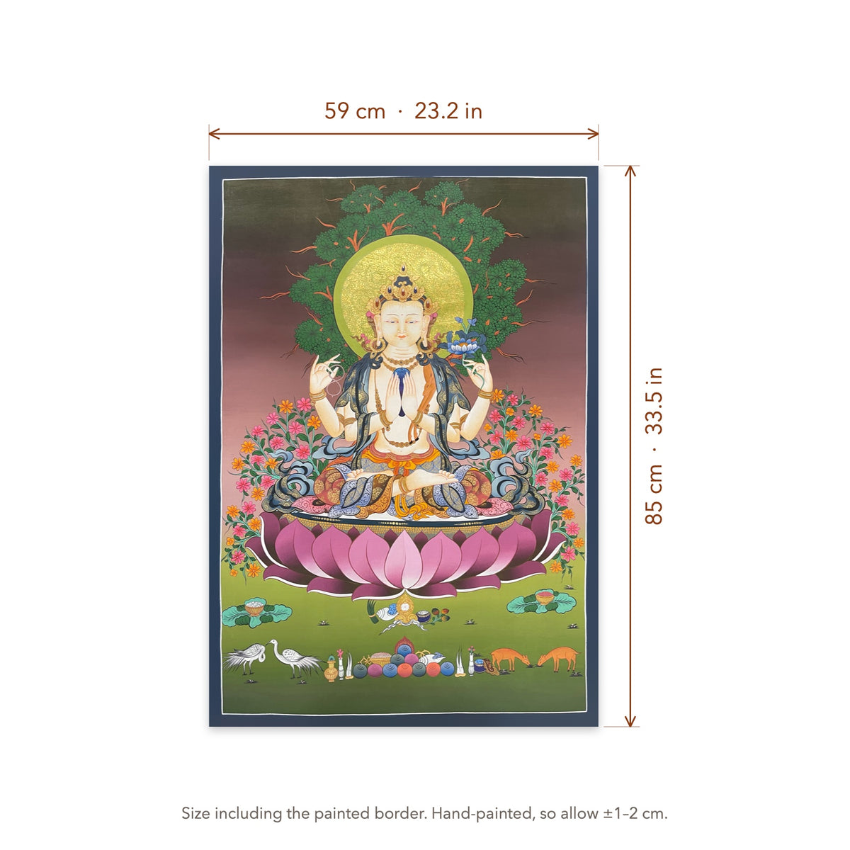 Size diagram: 59 × 85 cm (23.2 × 33.5 in), including the painted border