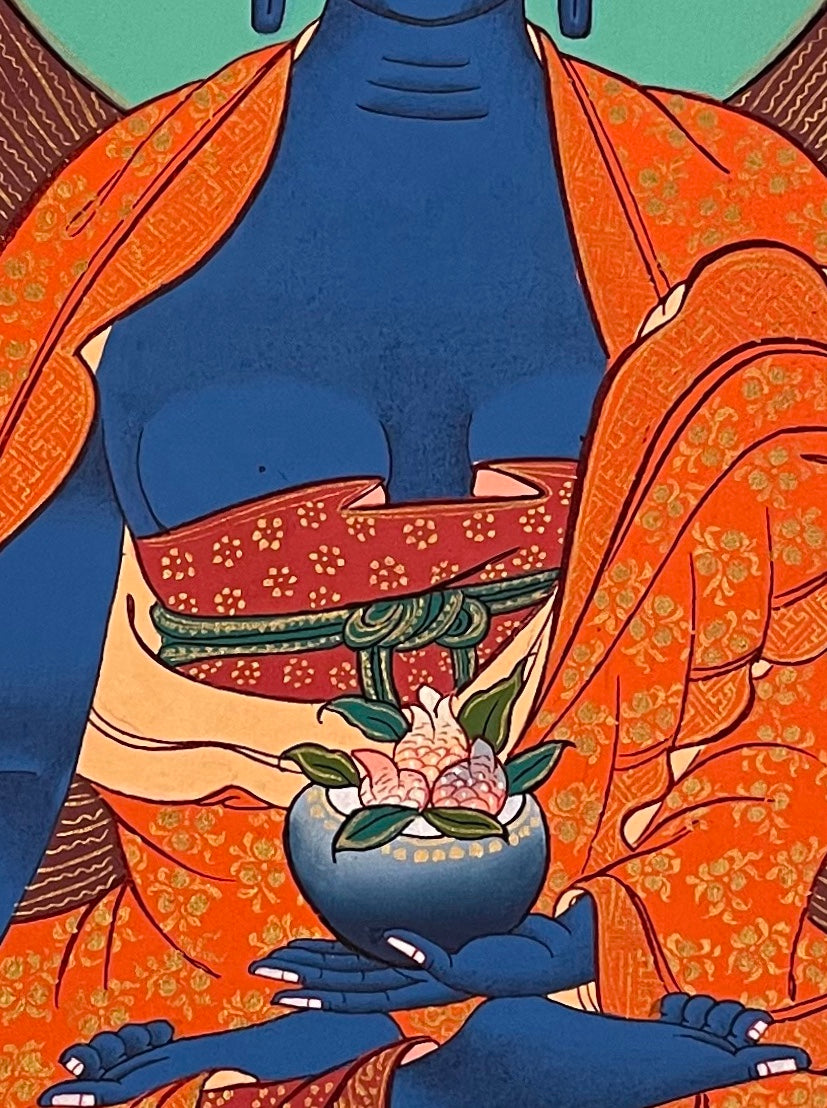 Medicine Buddha thangka, detail: centre