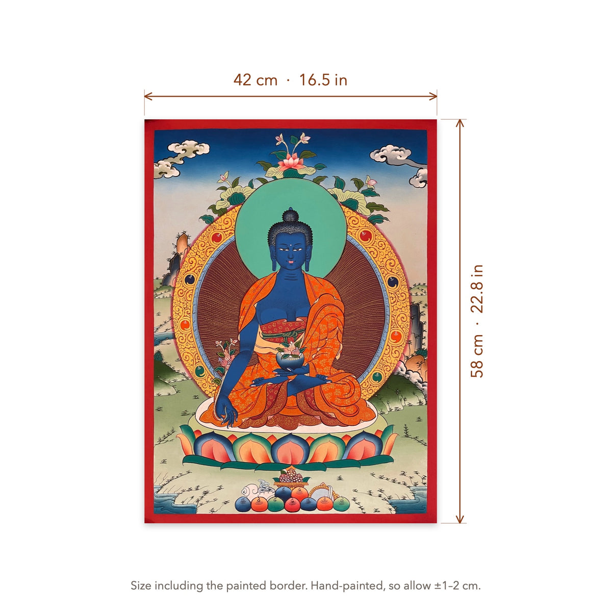 Size diagram: 42 × 58 cm (16.5 × 22.8 in), including the painted border