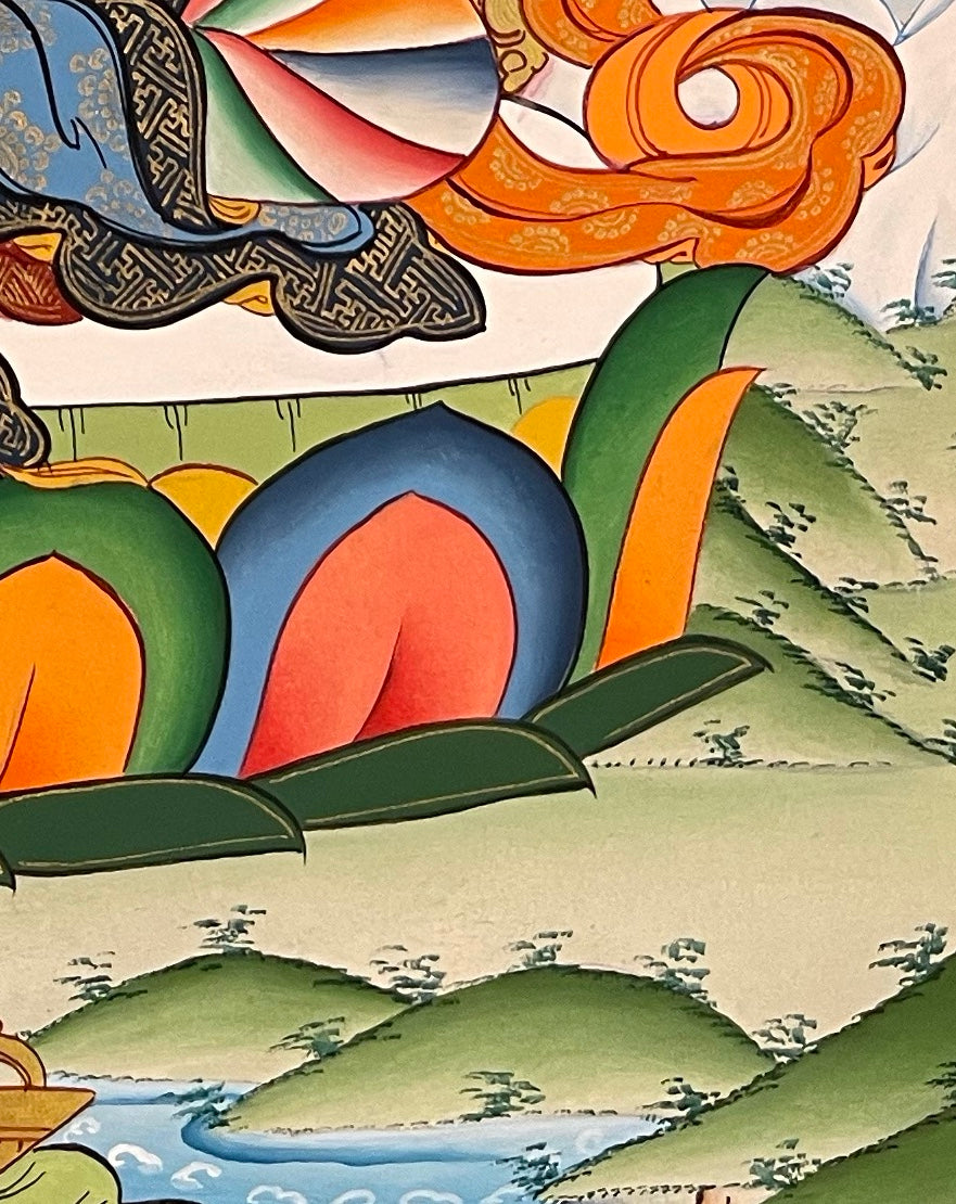 Green Tara thangka, detail: bottom-right corner