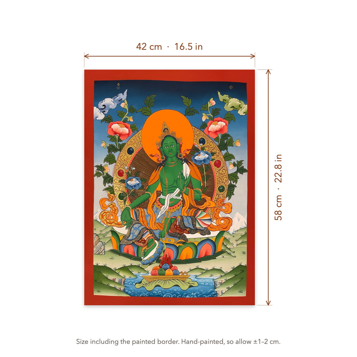 Size diagram: 42 × 58 cm (16.5 × 22.8 in), including the painted border