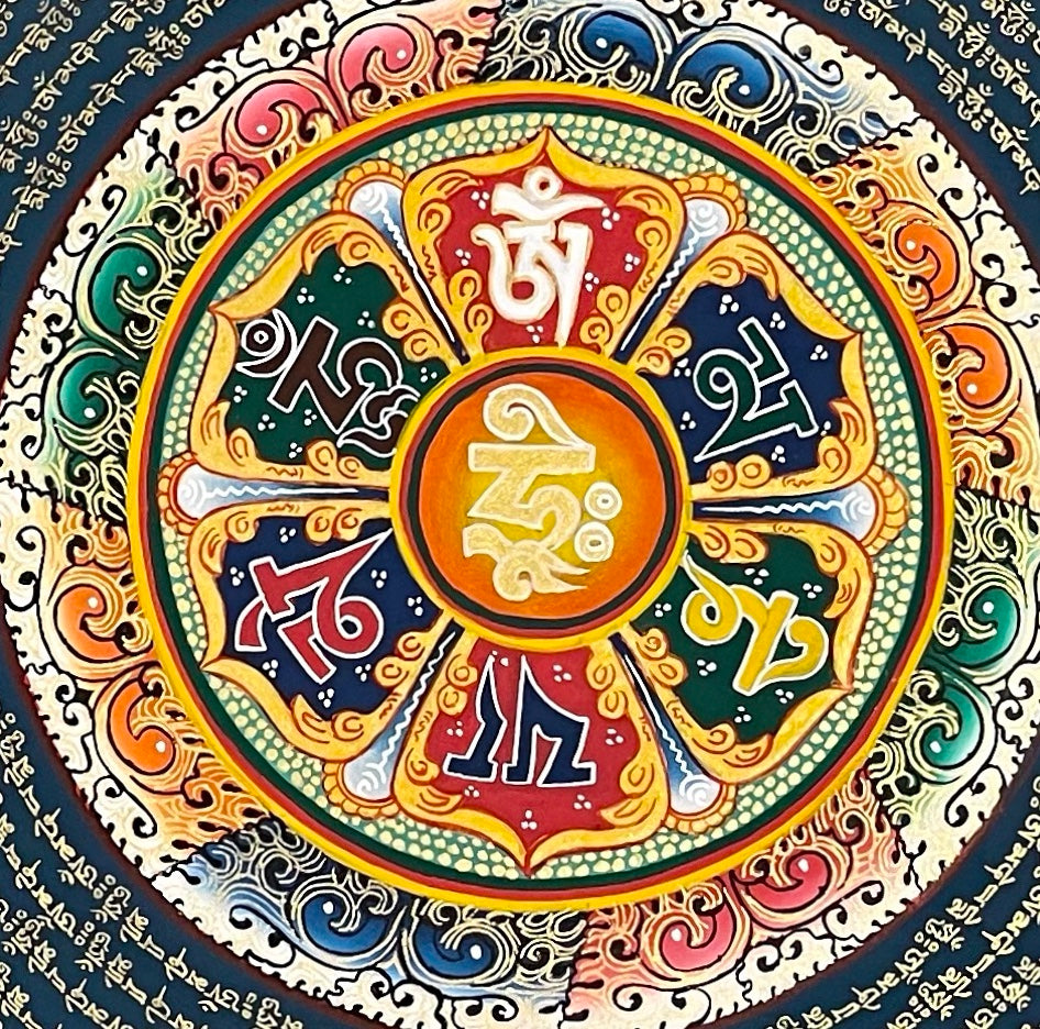 Mantra Mandala thangka, detail: centre