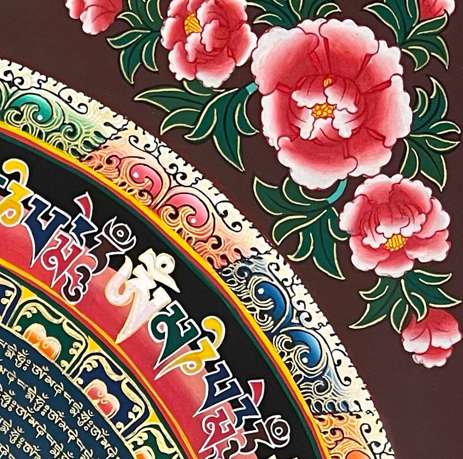 Mantra Mandala thangka, detail: top-right corner