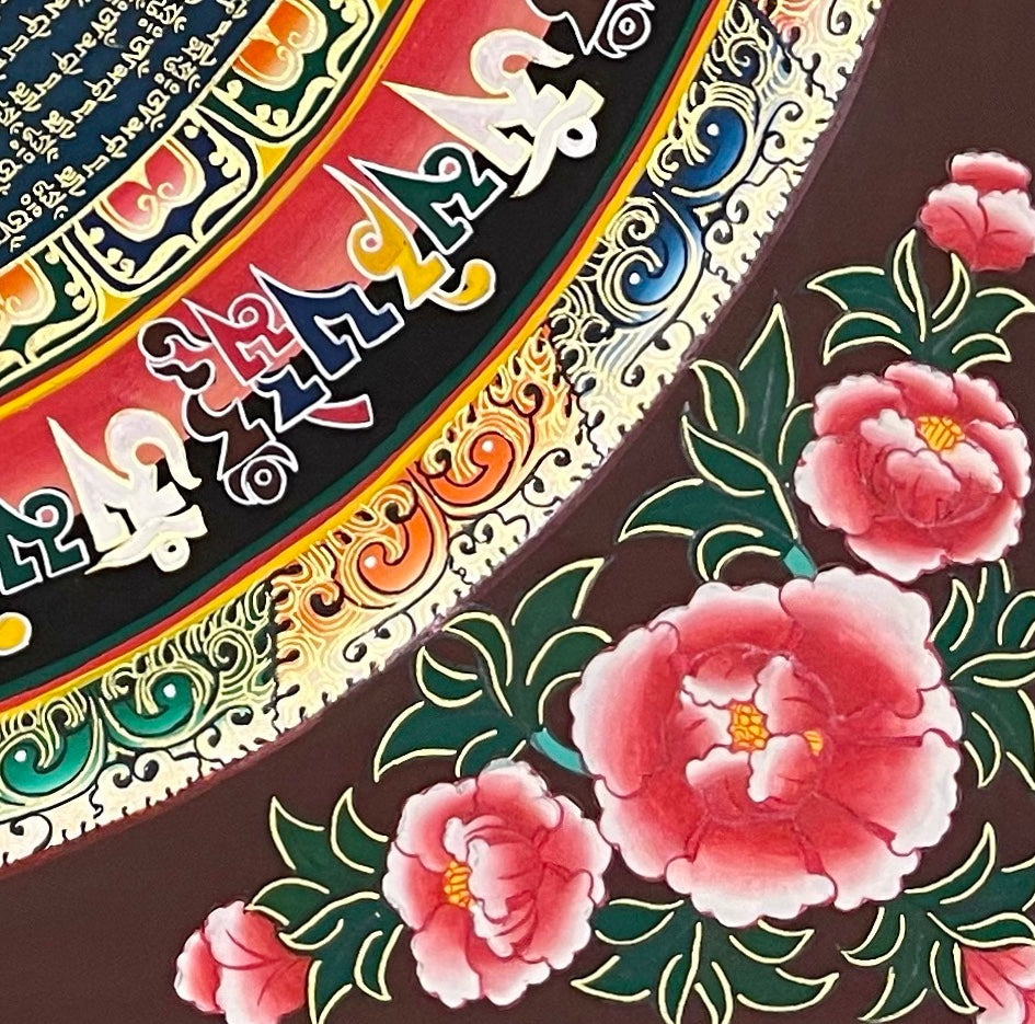 Mantra Mandala thangka, detail: bottom-right corner