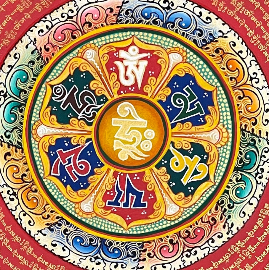 Mantra Mandala thangka, detail: centre