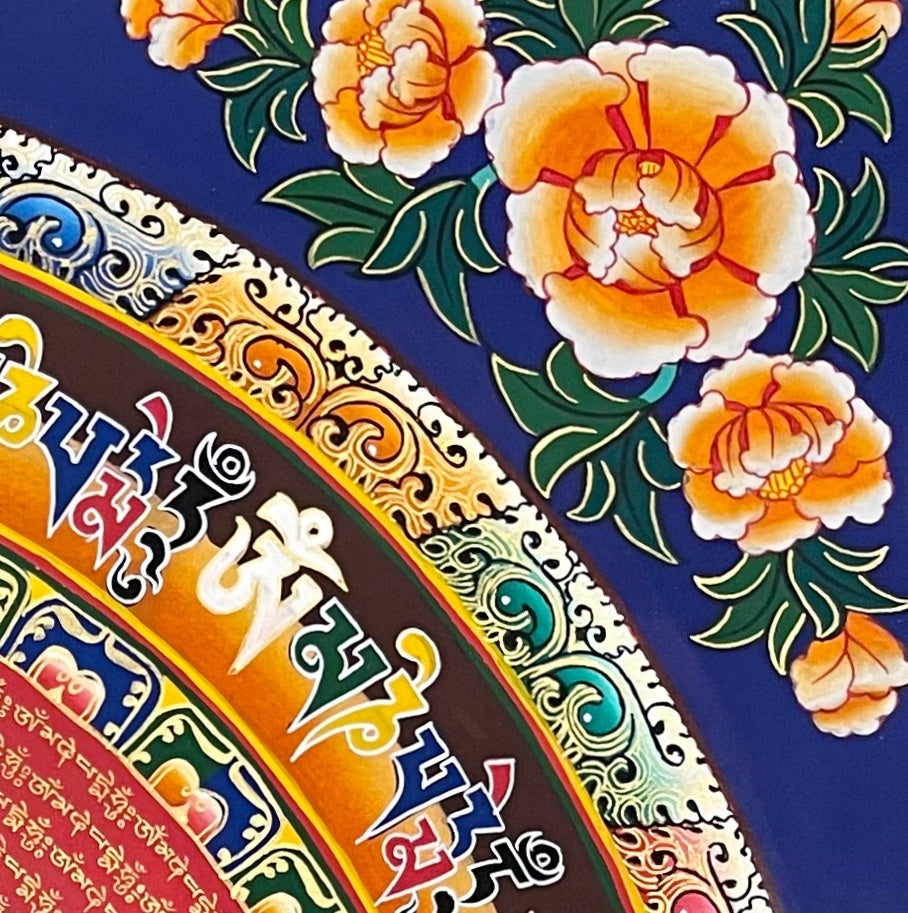 Mantra Mandala thangka, detail: top-right corner