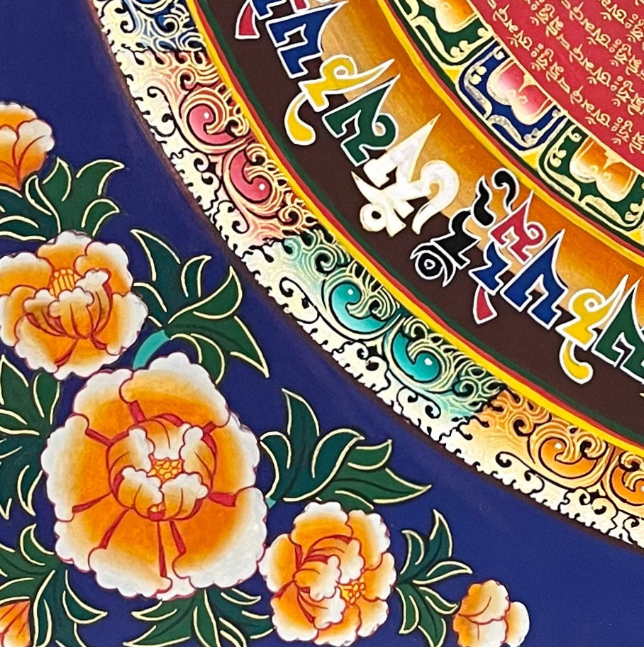 Mantra Mandala thangka, detail: bottom-left corner