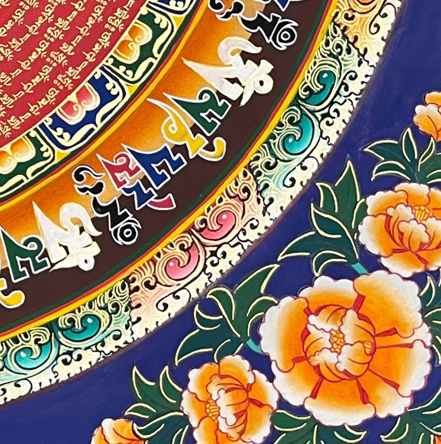 Mantra Mandala thangka, detail: bottom-right corner