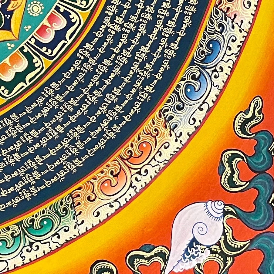 Mantra Mandala thangka, detail: bottom-right corner