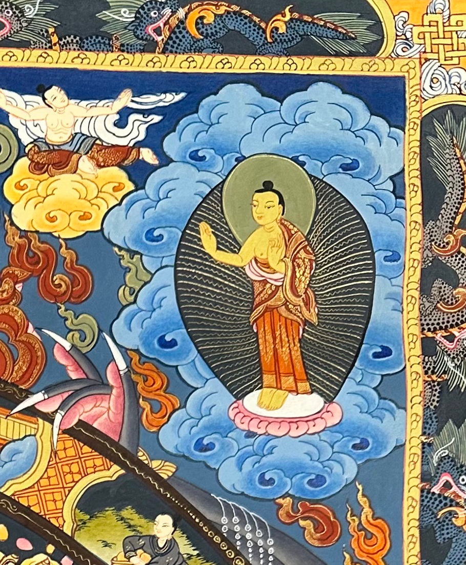 Wheel of Life thangka, detail: top-right corner