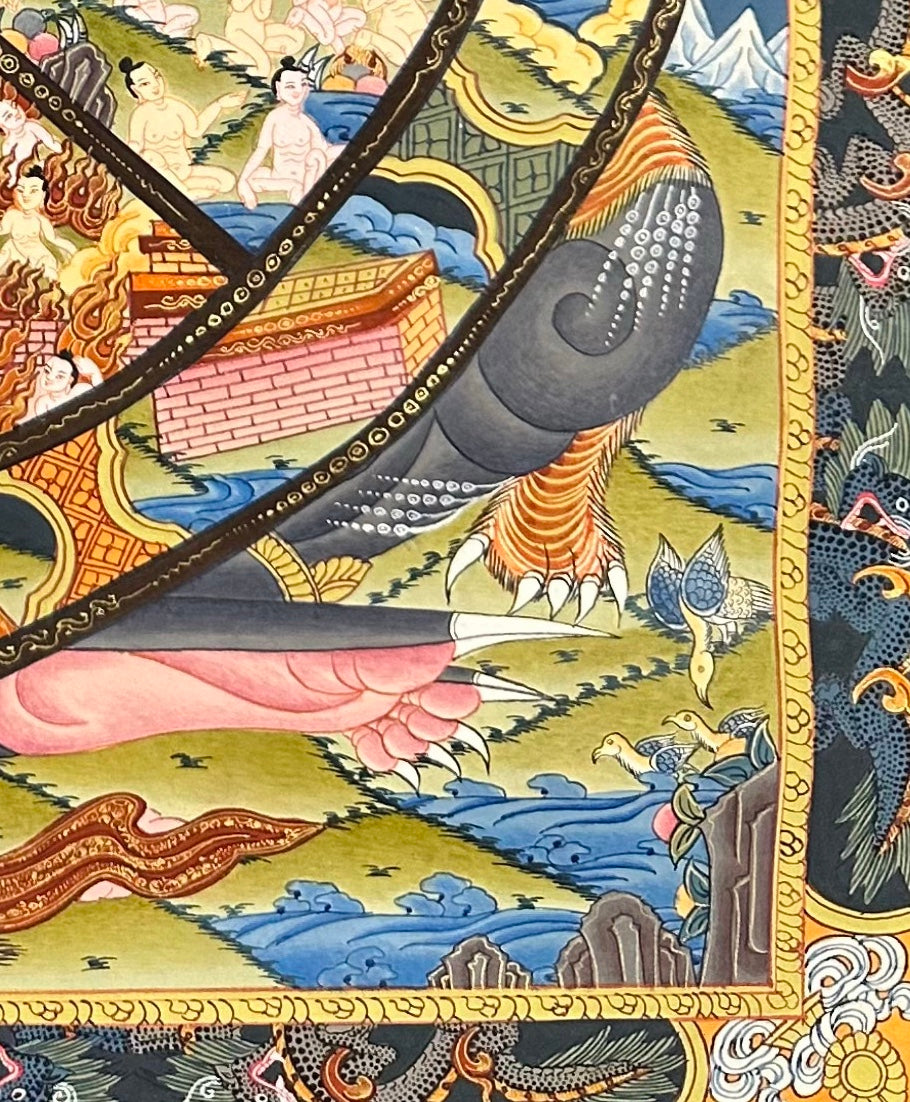 Wheel of Life thangka, detail: bottom-right corner
