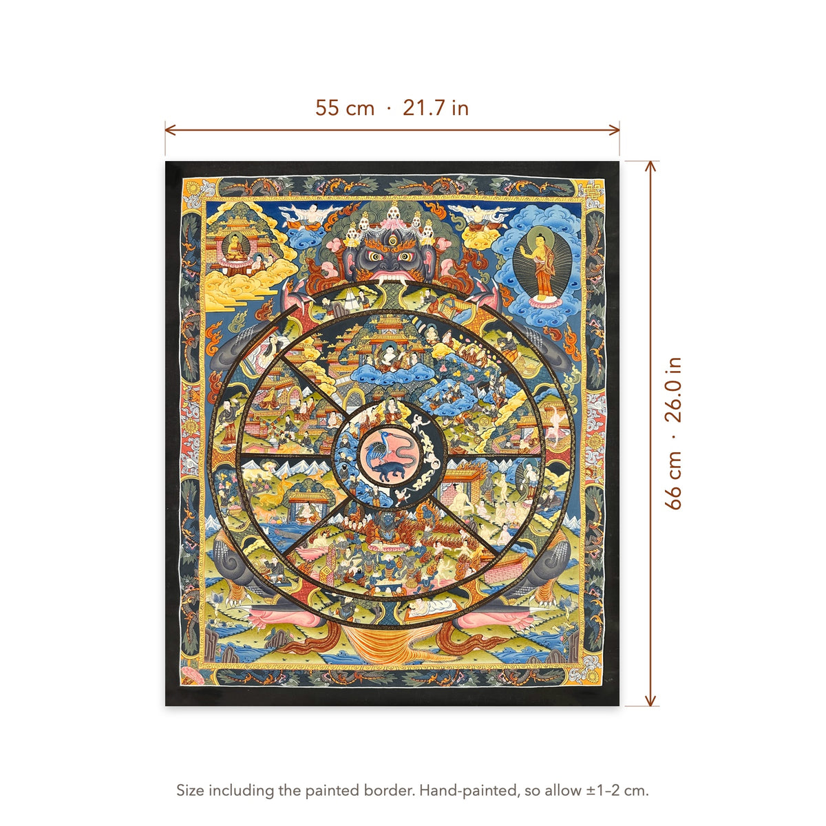 Size diagram: 55 × 66 cm (21.7 × 26.0 in), including the painted border