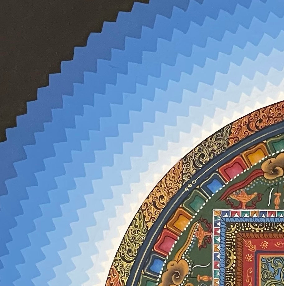Sri Yantra Mandala thangka, detail: top-left corner