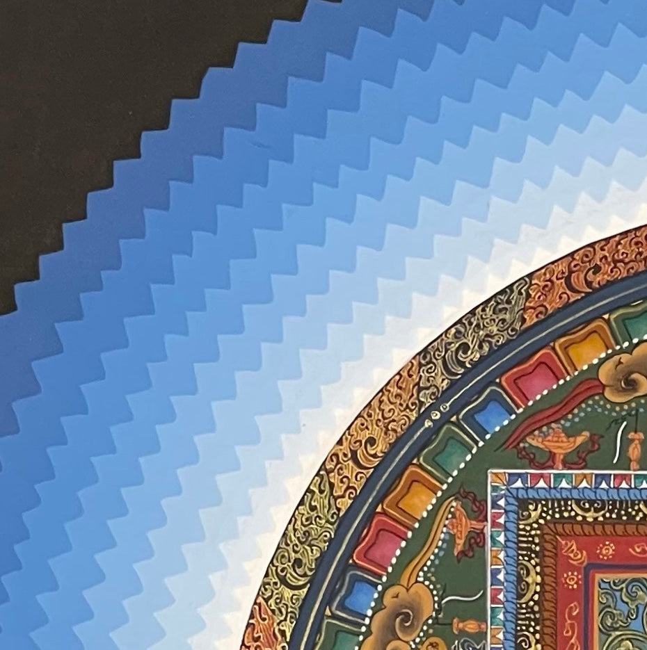 Sri Yantra Mandala thangka, detail: top-left corner