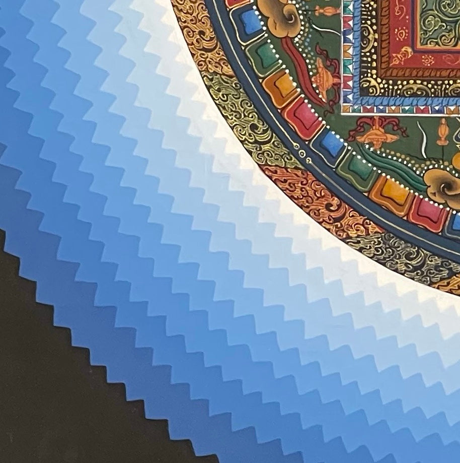Sri Yantra Mandala thangka, detail: bottom-left corner