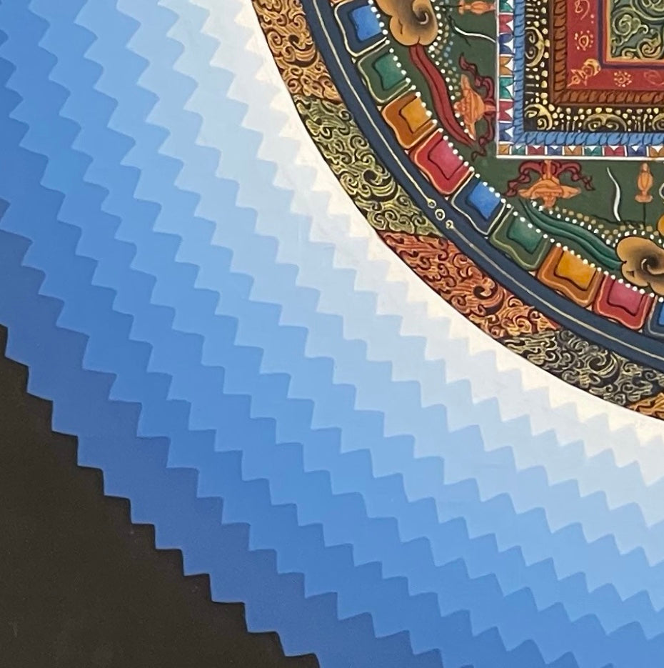 Sri Yantra Mandala thangka, detail: bottom-left corner