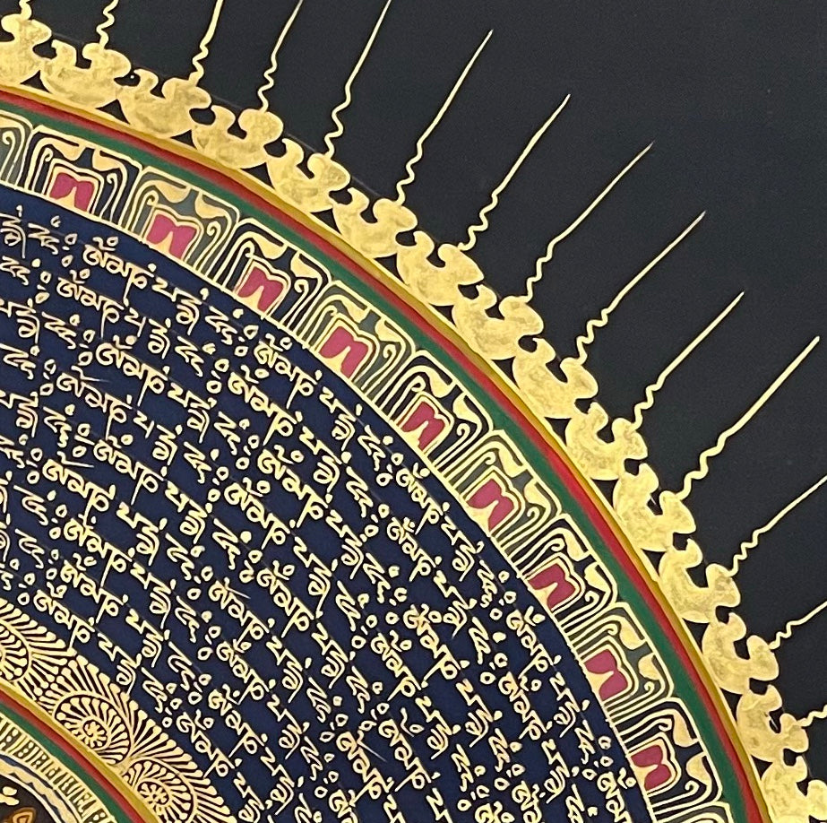 Mantra Mandala thangka, detail: top-right corner