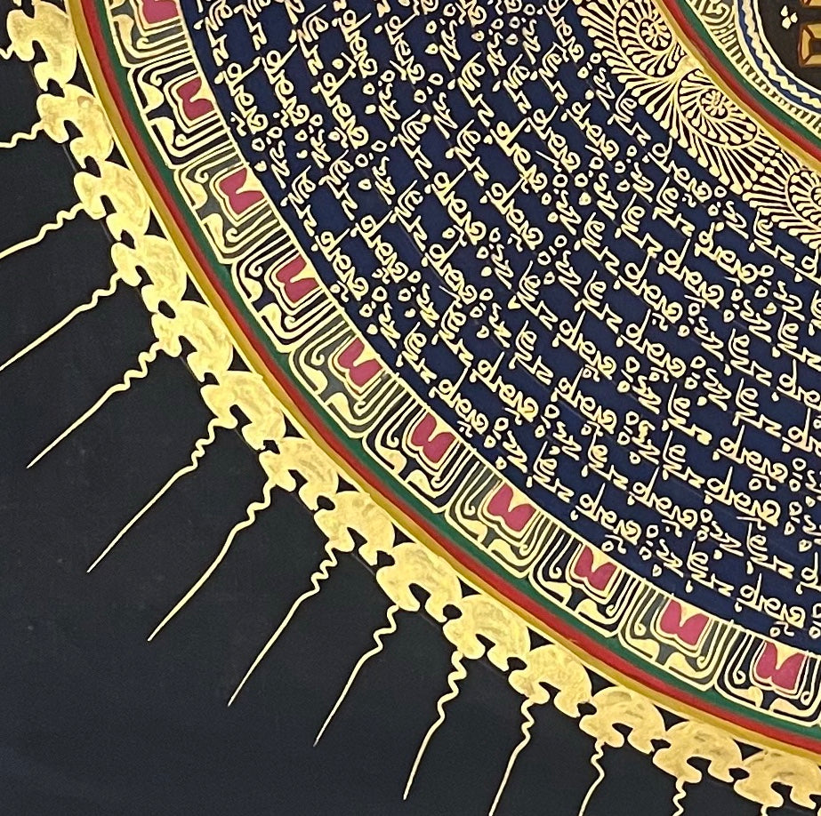 Mantra Mandala thangka, detail: bottom-left corner