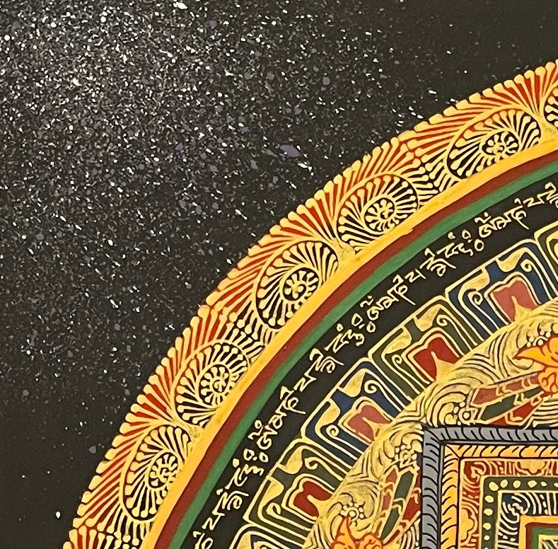 Shakyamuni Mandala thangka, detail: top-left corner