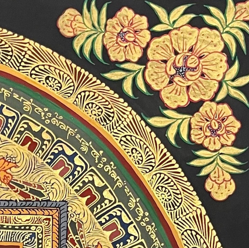 Medicine Buddha Mandala thangka, detail: top-right corner