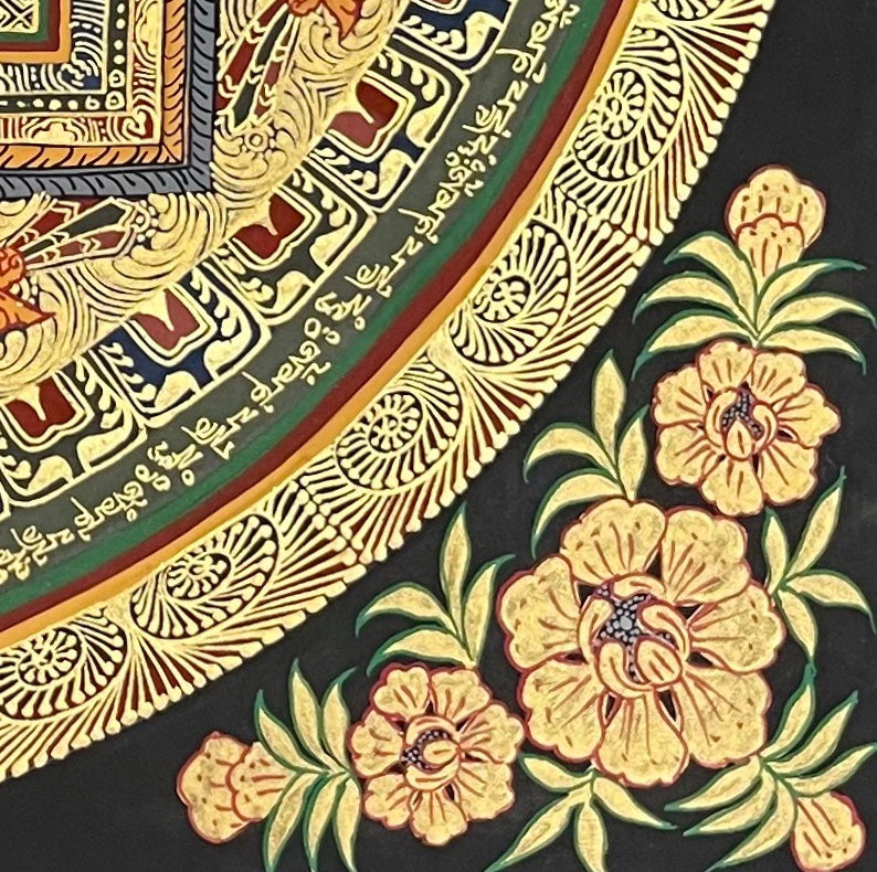 Medicine Buddha Mandala thangka, detail: bottom-right corner