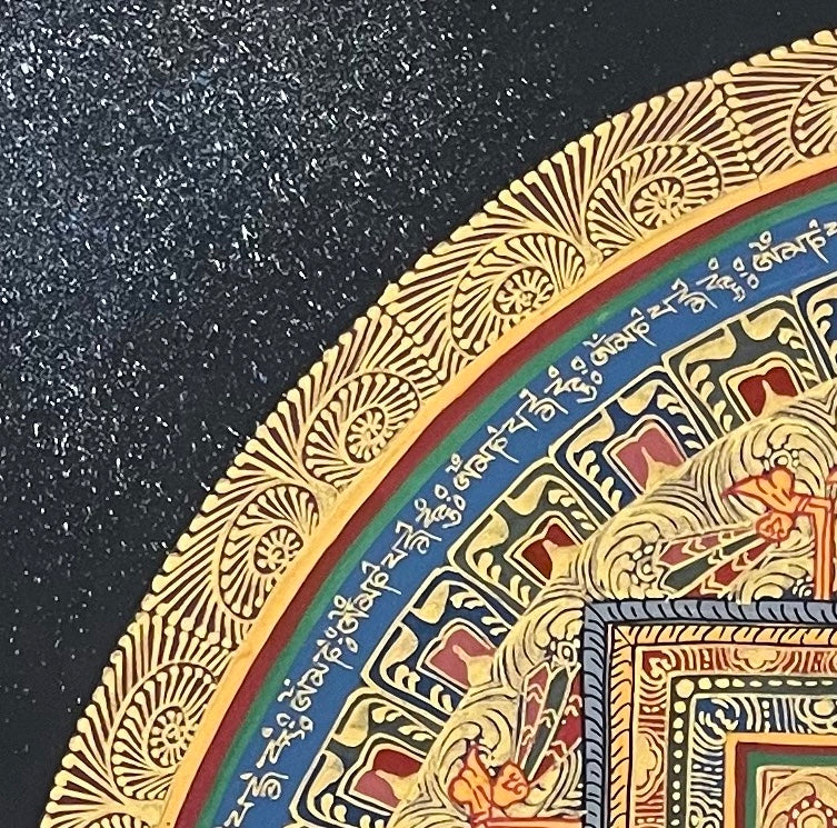 Chenrezig Mandala thangka, detail: top-left corner