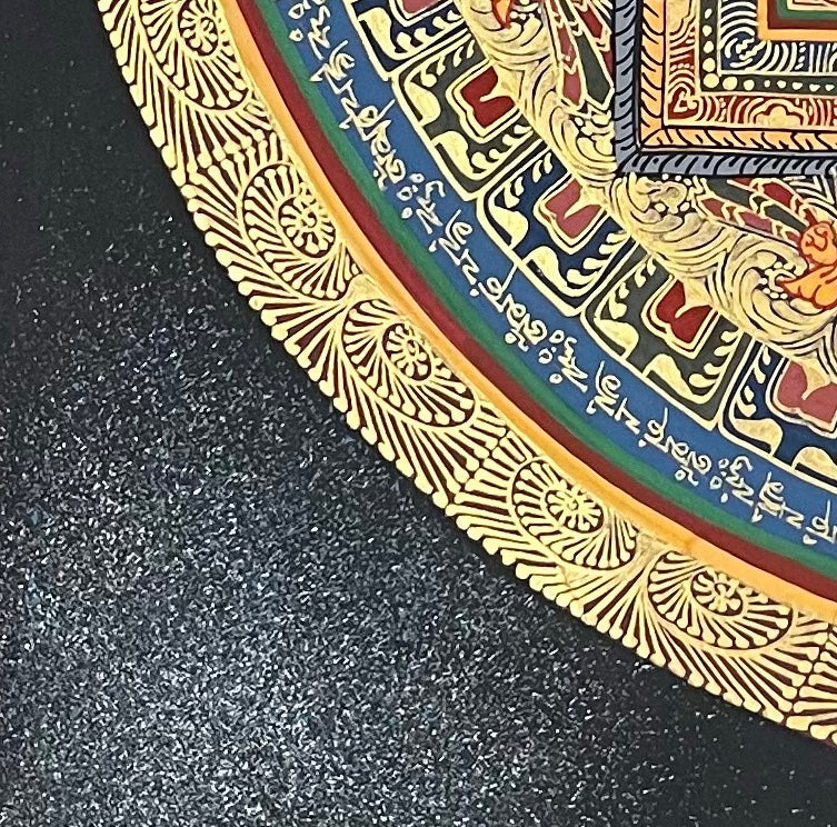 Chenrezig Mandala thangka, detail: bottom-left corner