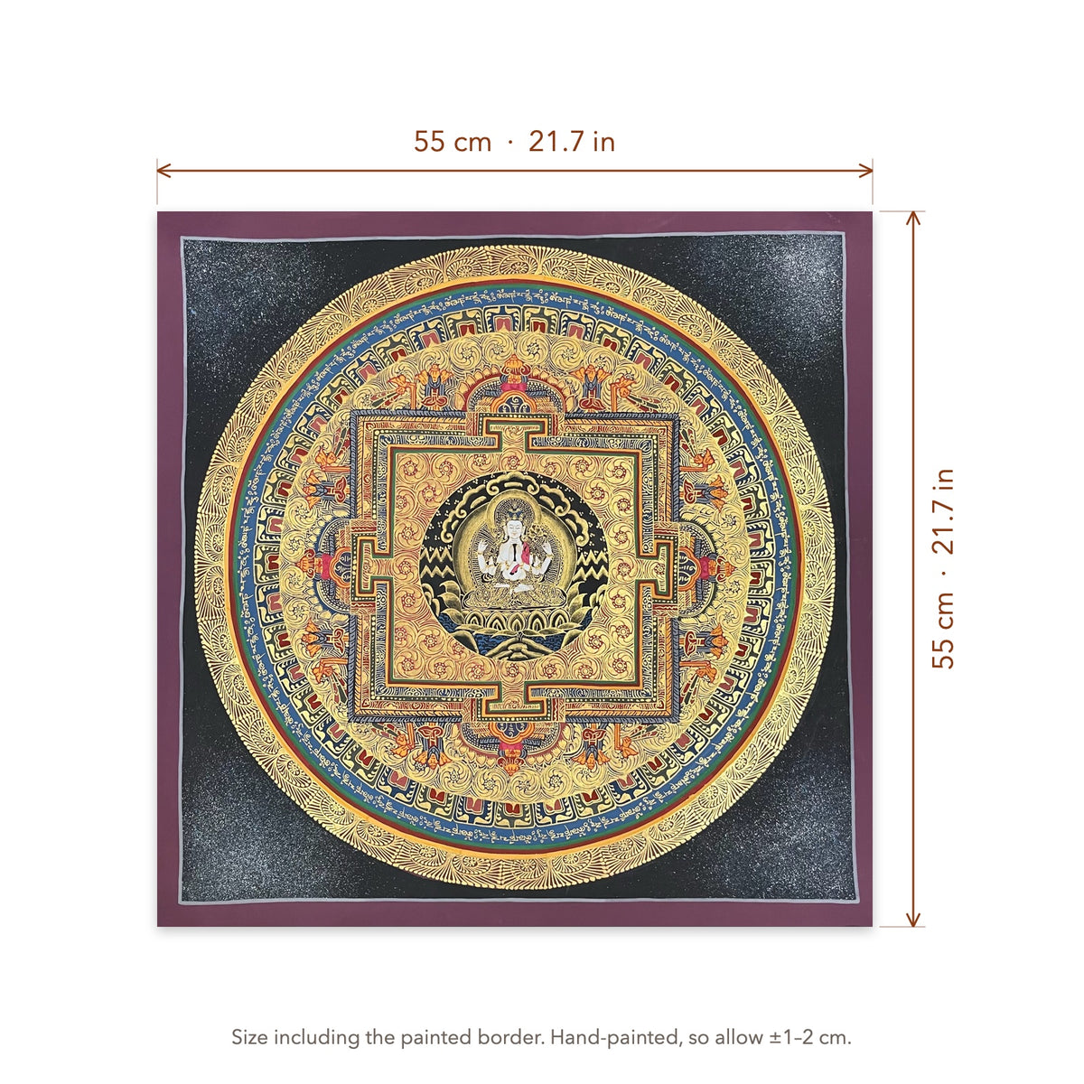Size diagram: 55 × 55 cm (21.7 × 21.7 in), including the painted border