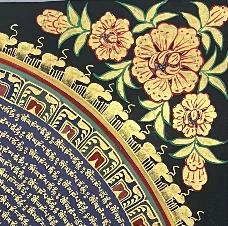 Mantra Mandala thangka, detail: top-right corner