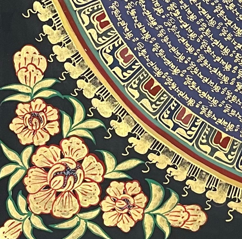 Mantra Mandala thangka, detail: bottom-left corner