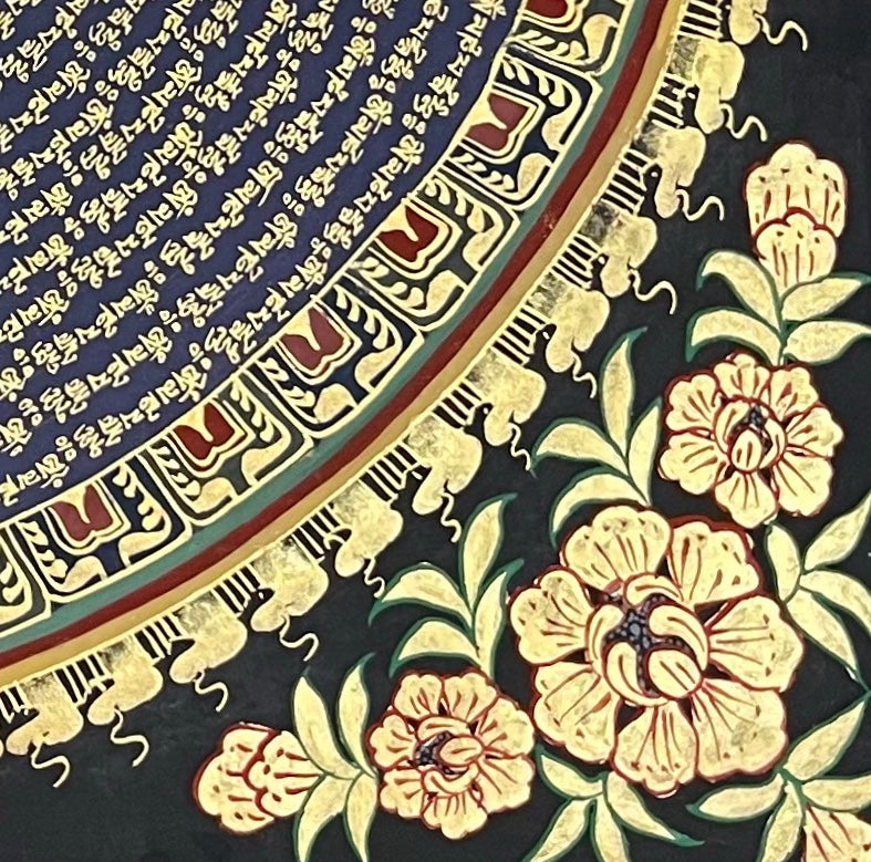 Mantra Mandala thangka, detail: bottom-right corner