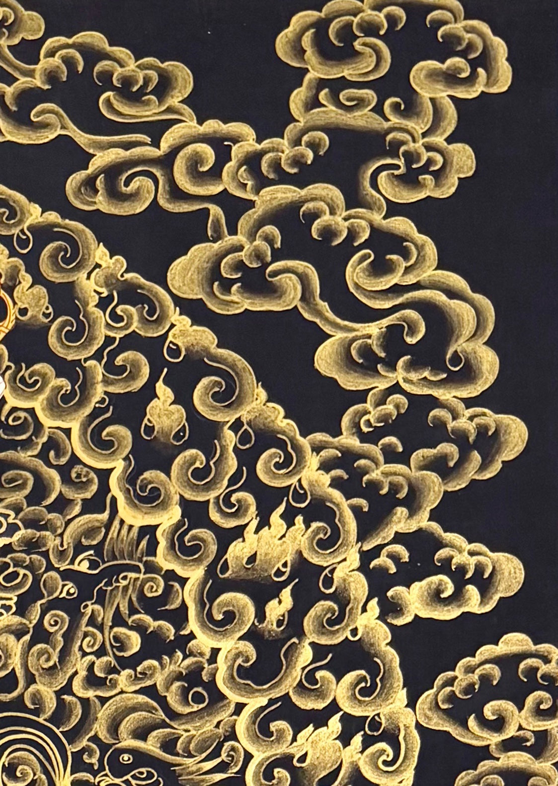Dorje Phagmo thangka, detail: top-right corner