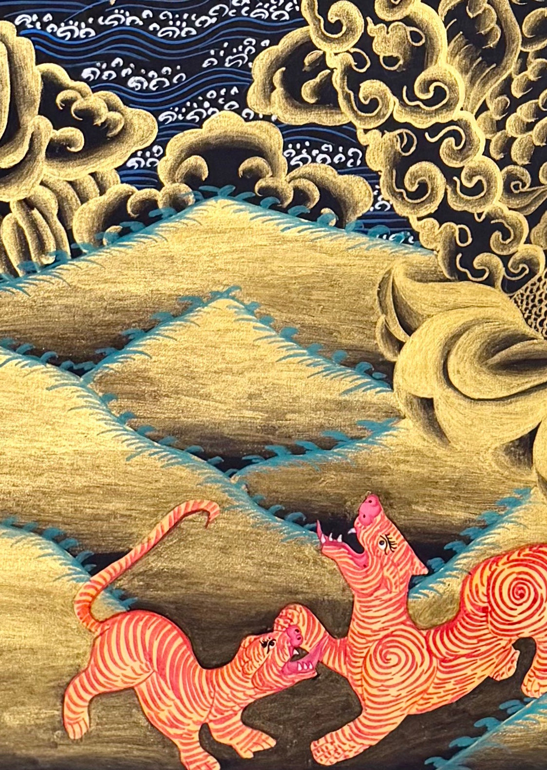 Dorje Phagmo thangka, detail: bottom-left corner