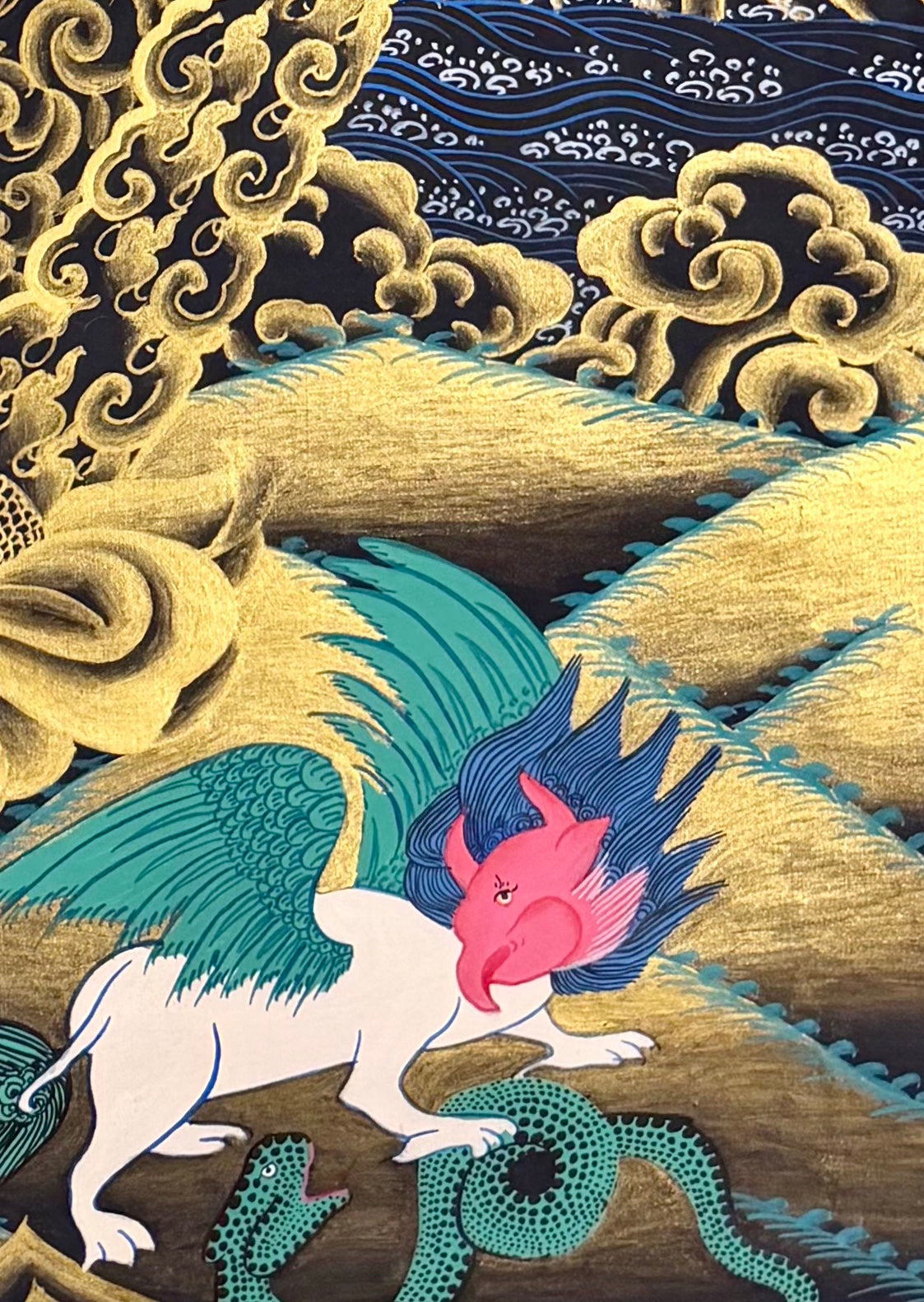 Dorje Phagmo thangka, detail: bottom-right corner