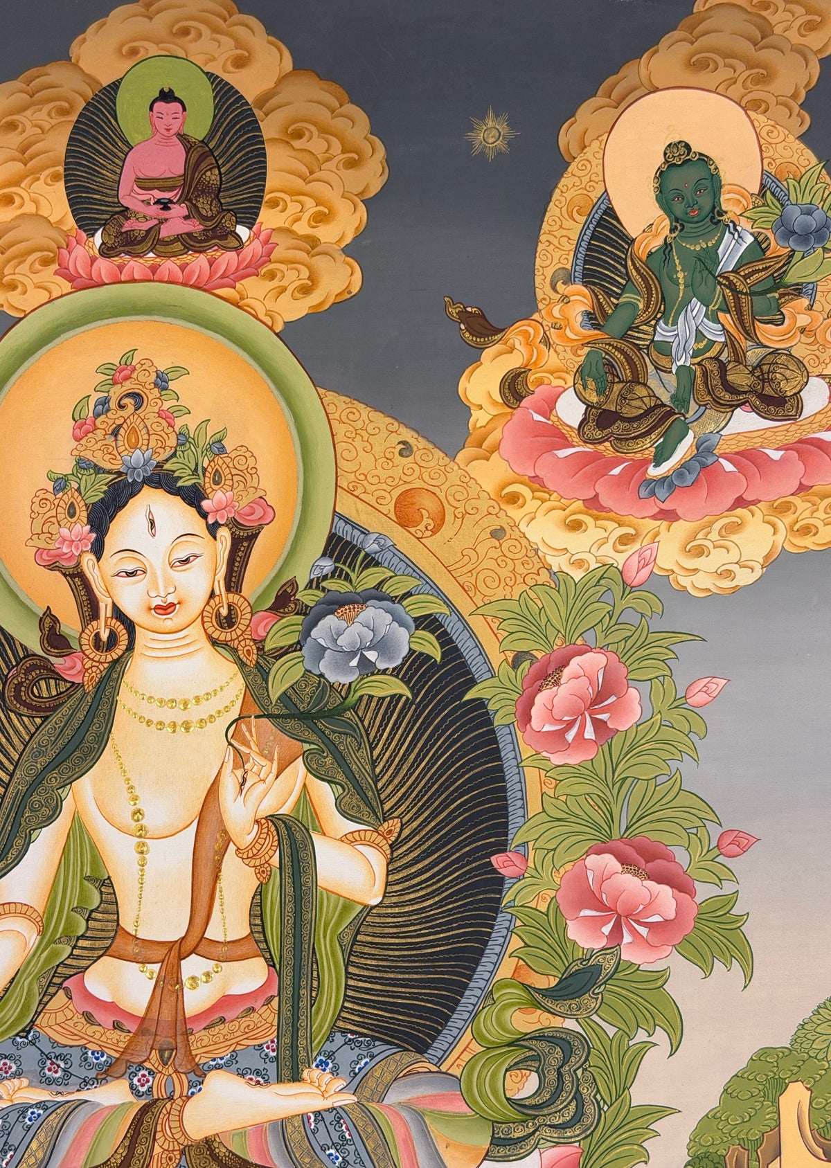 White Tara thangka, close-up photo 4 of 5