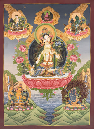 White Tara Thangka – 52×70 cm, Master Grade