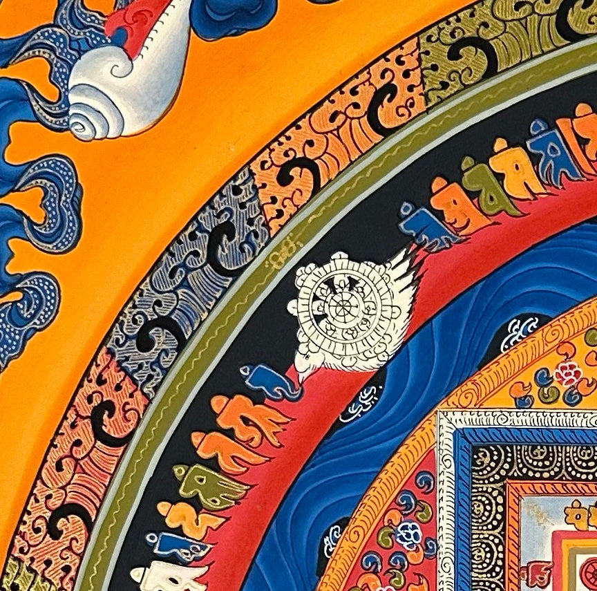 Kalachakra Mandala thangka, detail: top-left corner