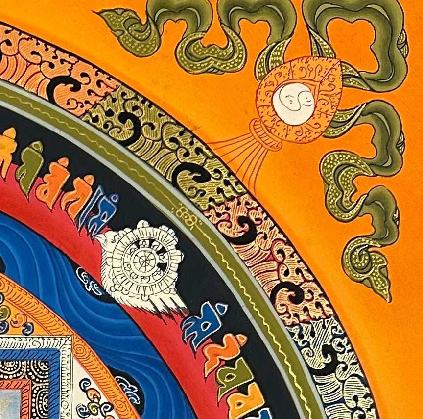 Kalachakra Mandala thangka, detail: top-right corner