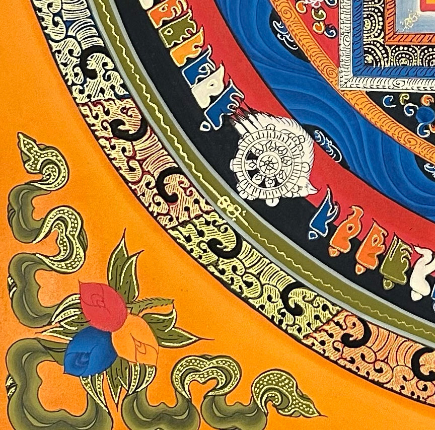 Kalachakra Mandala thangka, detail: bottom-left corner