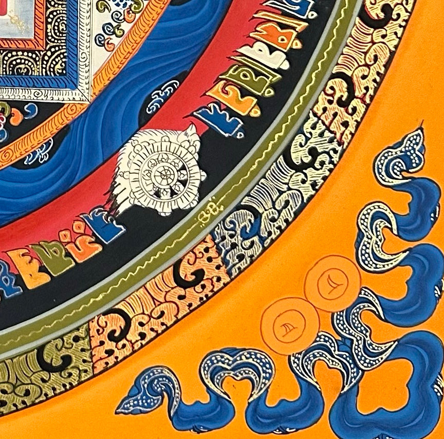 Kalachakra Mandala thangka, detail: bottom-right corner