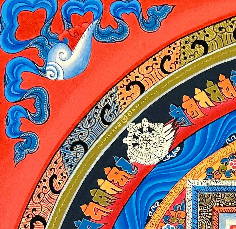 Kalachakra Mandala thangka, detail: top-left corner