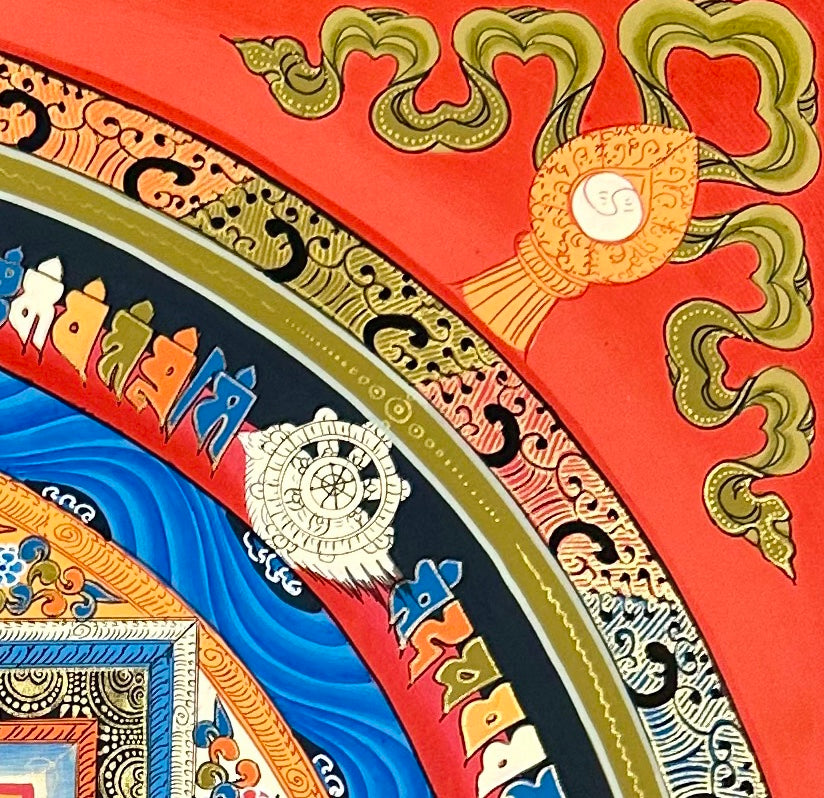 Kalachakra Mandala thangka, detail: top-right corner