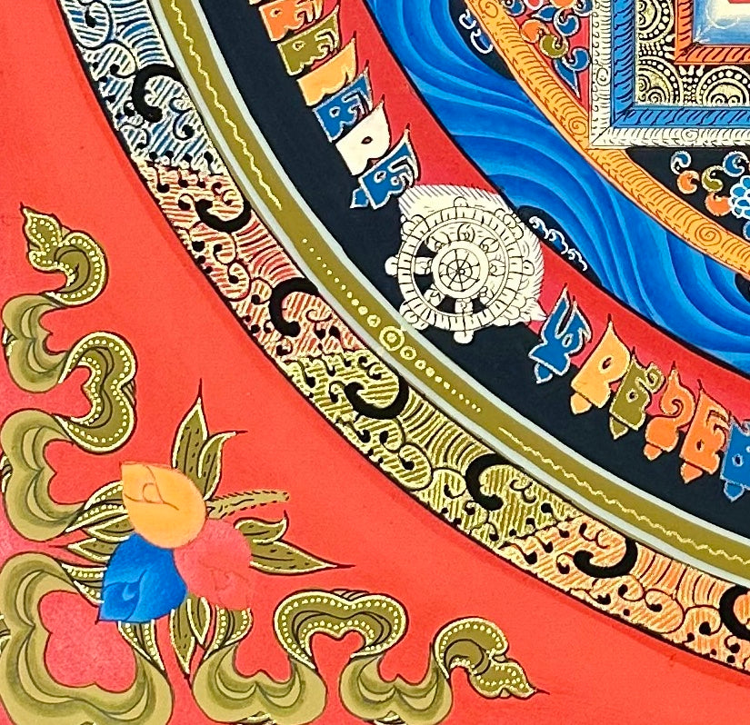 Kalachakra Mandala thangka, detail: bottom-left corner